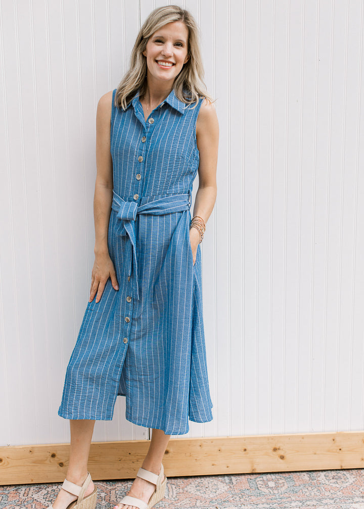 Blue Stripe Button Dress