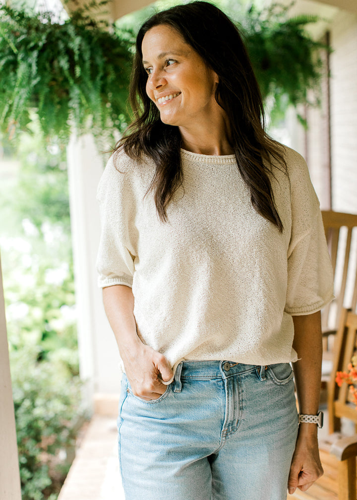 Boxy Knit Short Sleeve Sweater