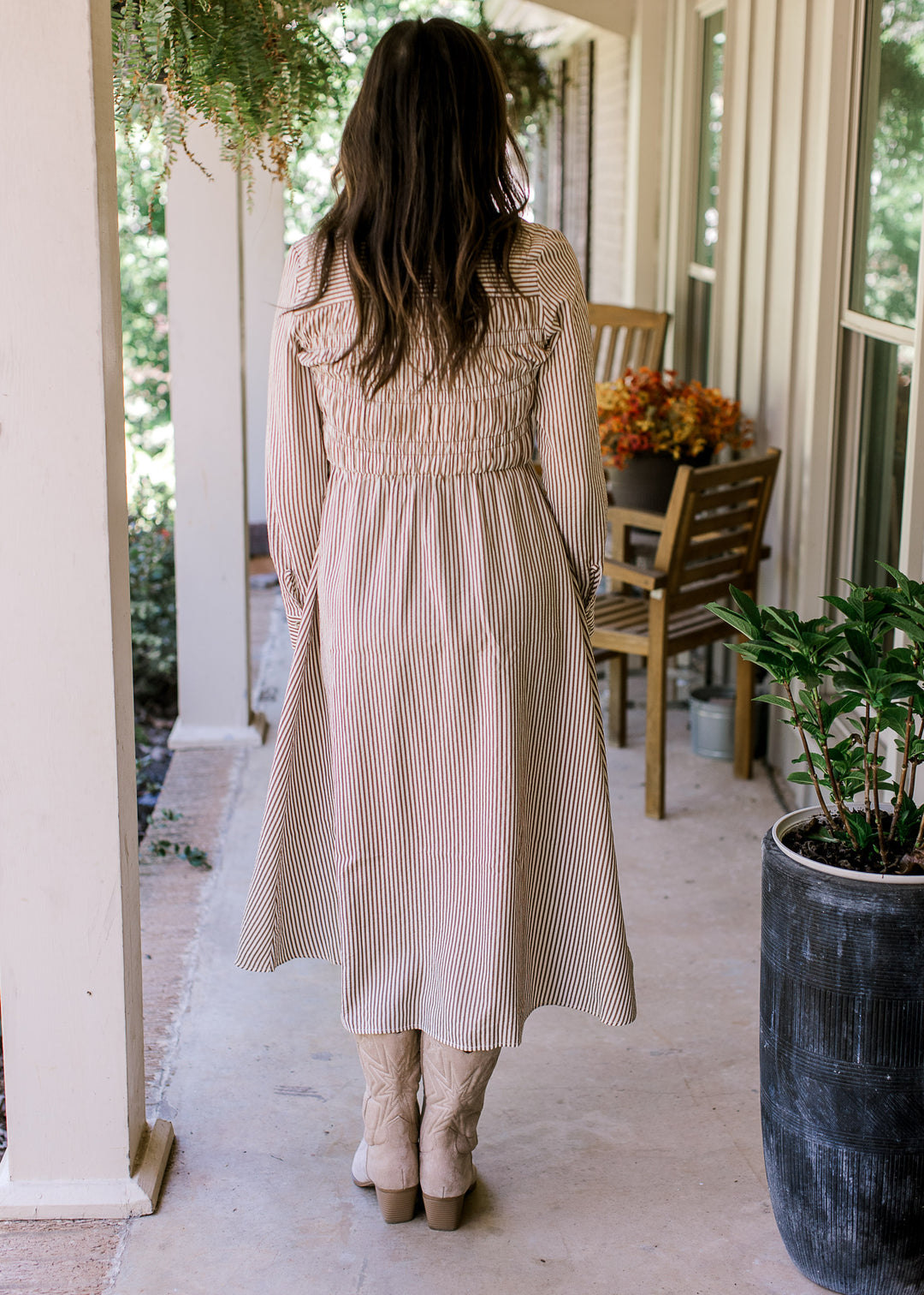 Brown Stripe Button Dress
