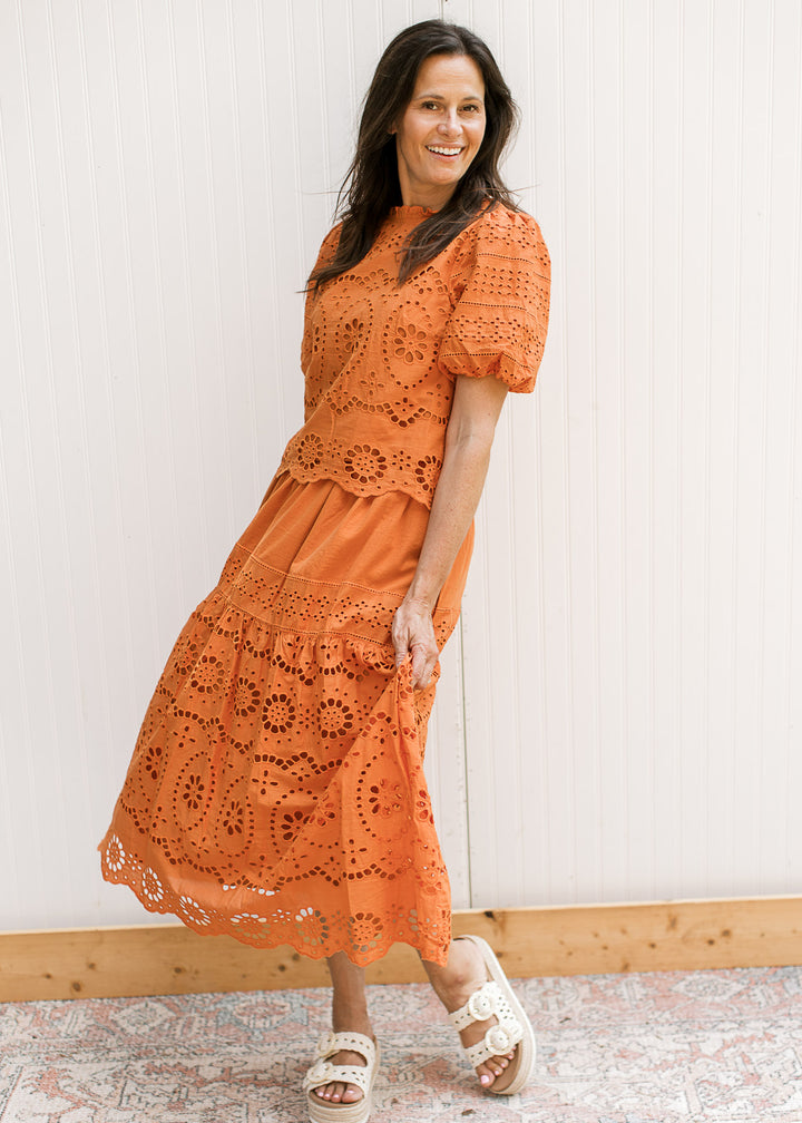 Burnt Orange Cut Lace Set