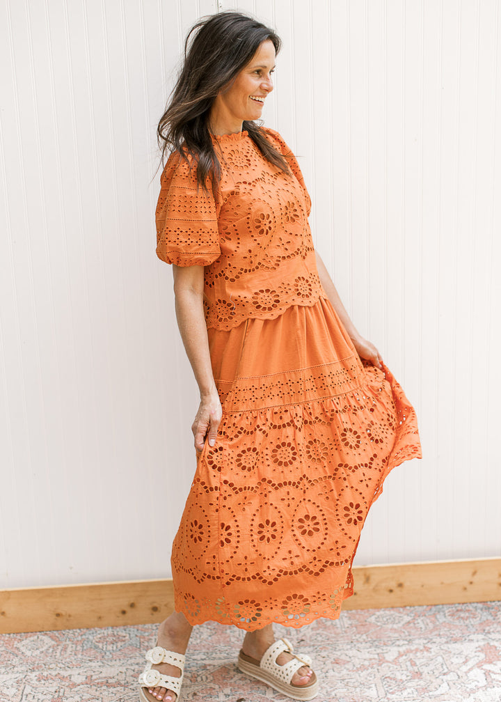 Burnt Orange Cut Lace Set