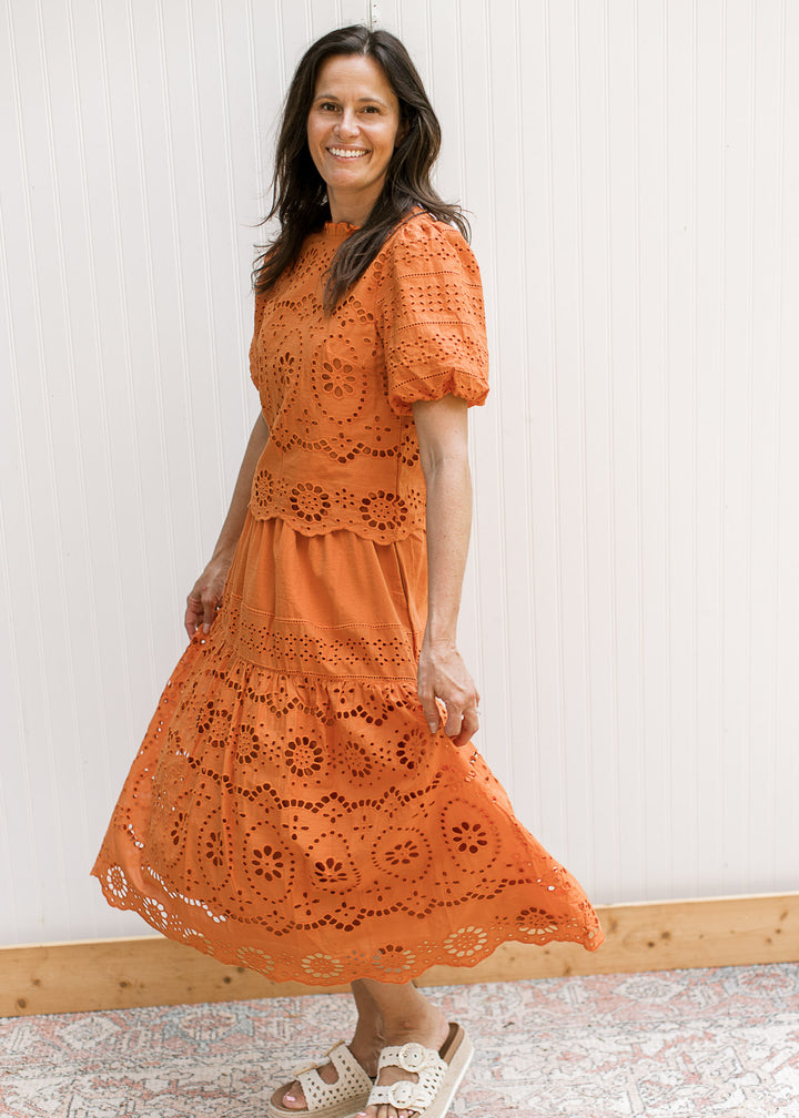 Burnt Orange Cut Lace Set