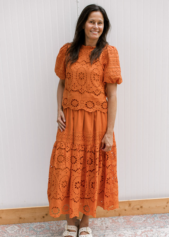 Burnt Orange Cut Lace Set