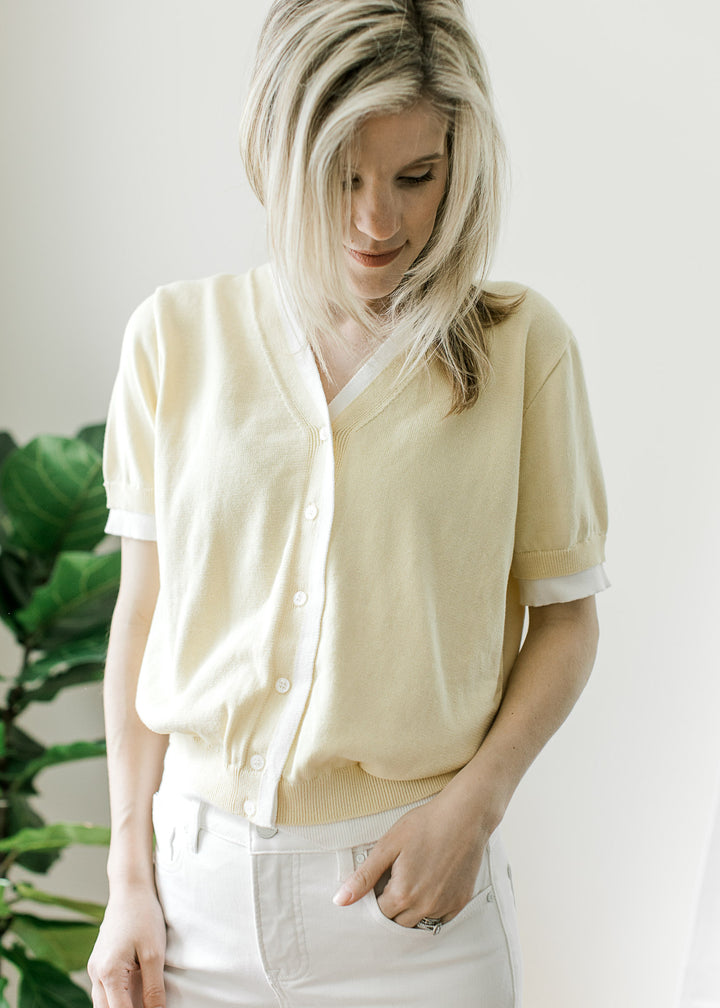 Butter Yellow Short Sleeve Cardigan