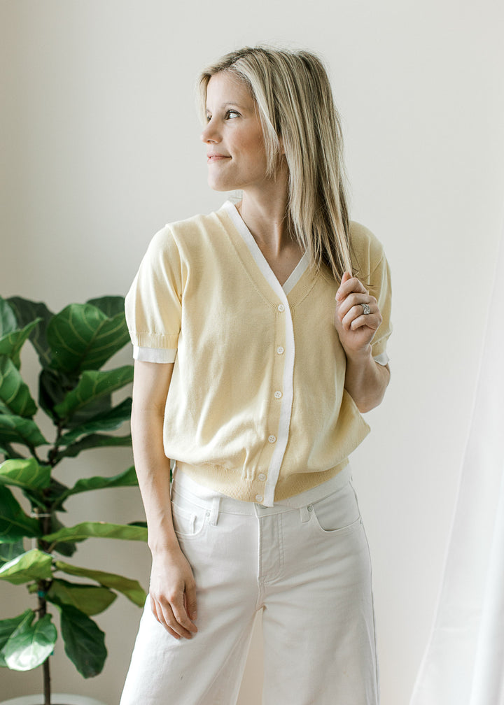 Butter Yellow Short Sleeve Cardigan