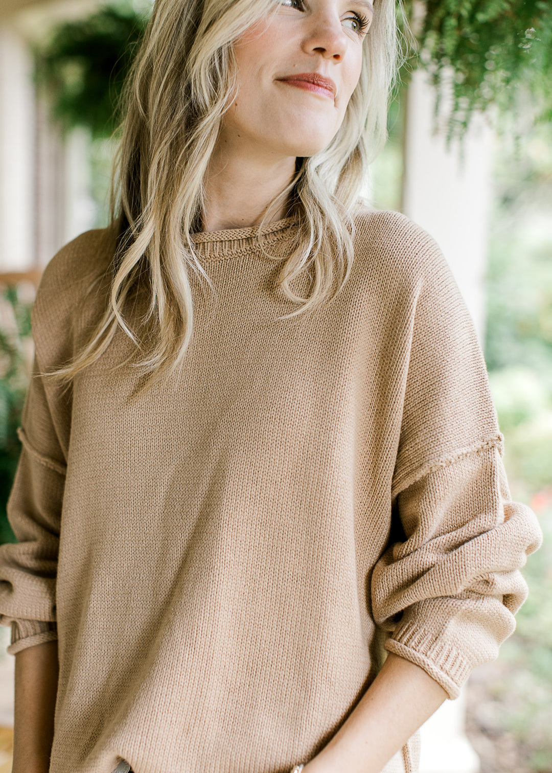 Camel Roll-Hem Sweater