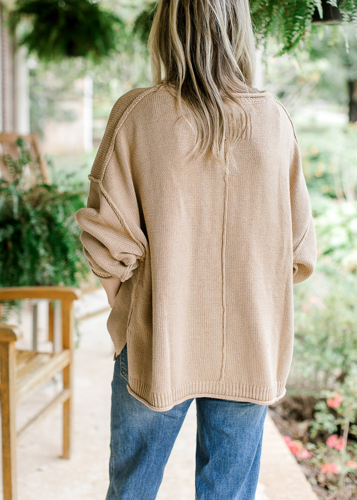Camel Roll-Hem Sweater