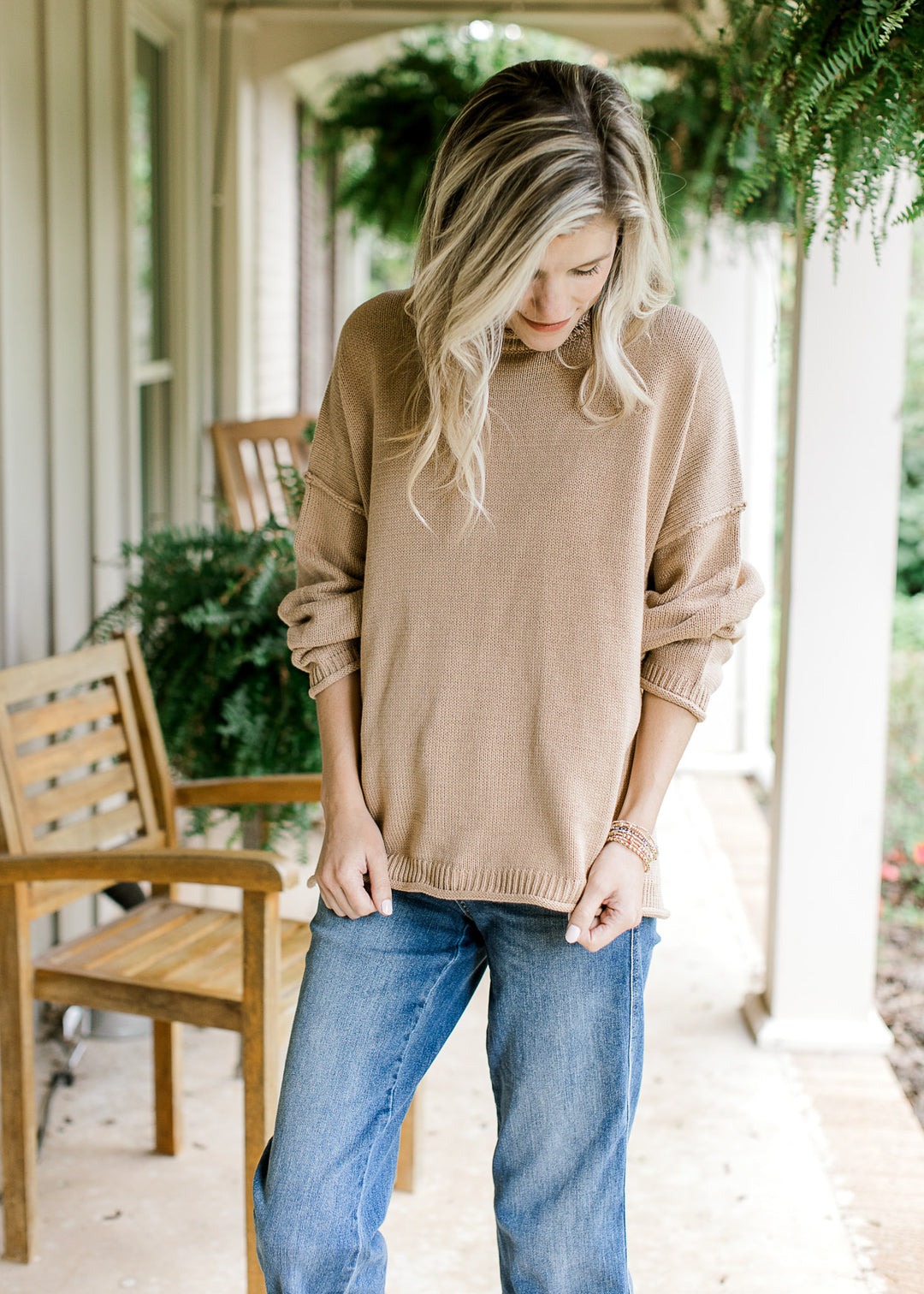 Camel Roll-Hem Sweater