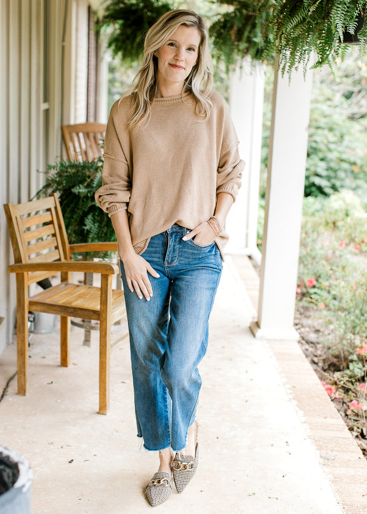 Camel Roll-Hem Sweater