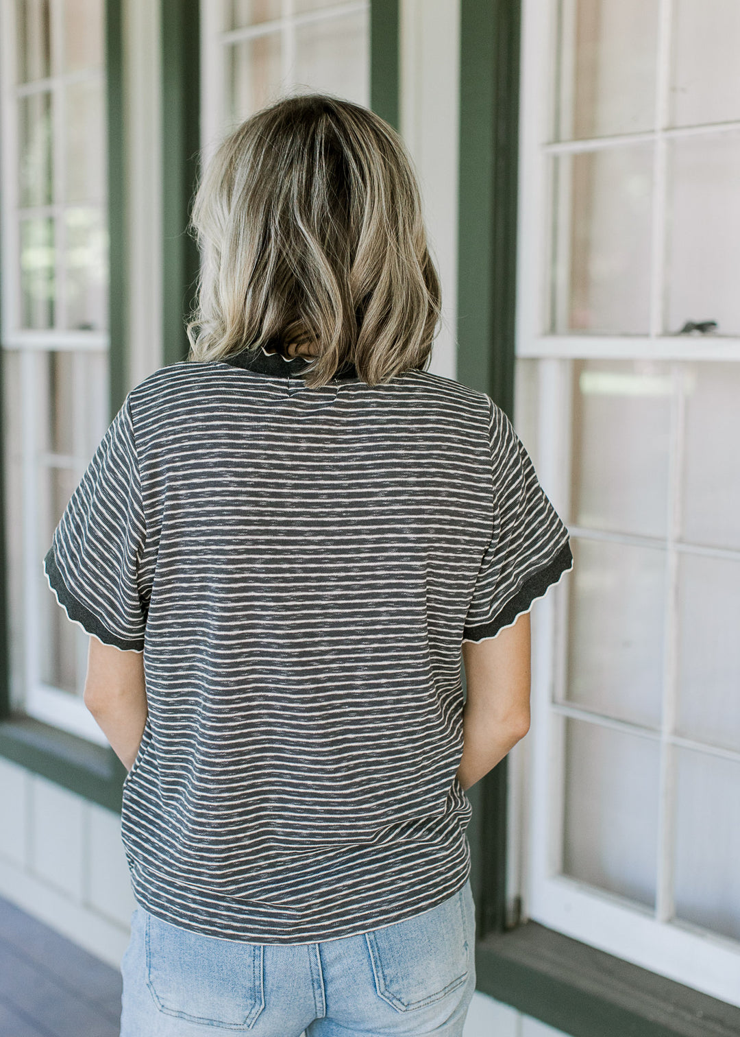 Charcoal and Ivory Scallop Tee
