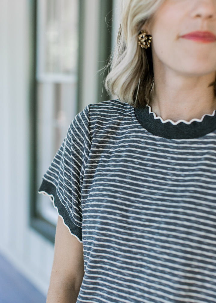 Charcoal and Ivory Scallop Tee
