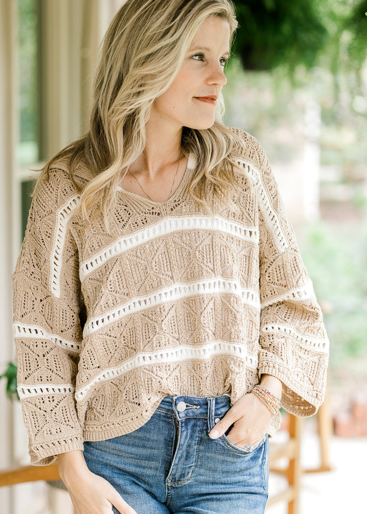 Cream Taupe Openwork Sweater