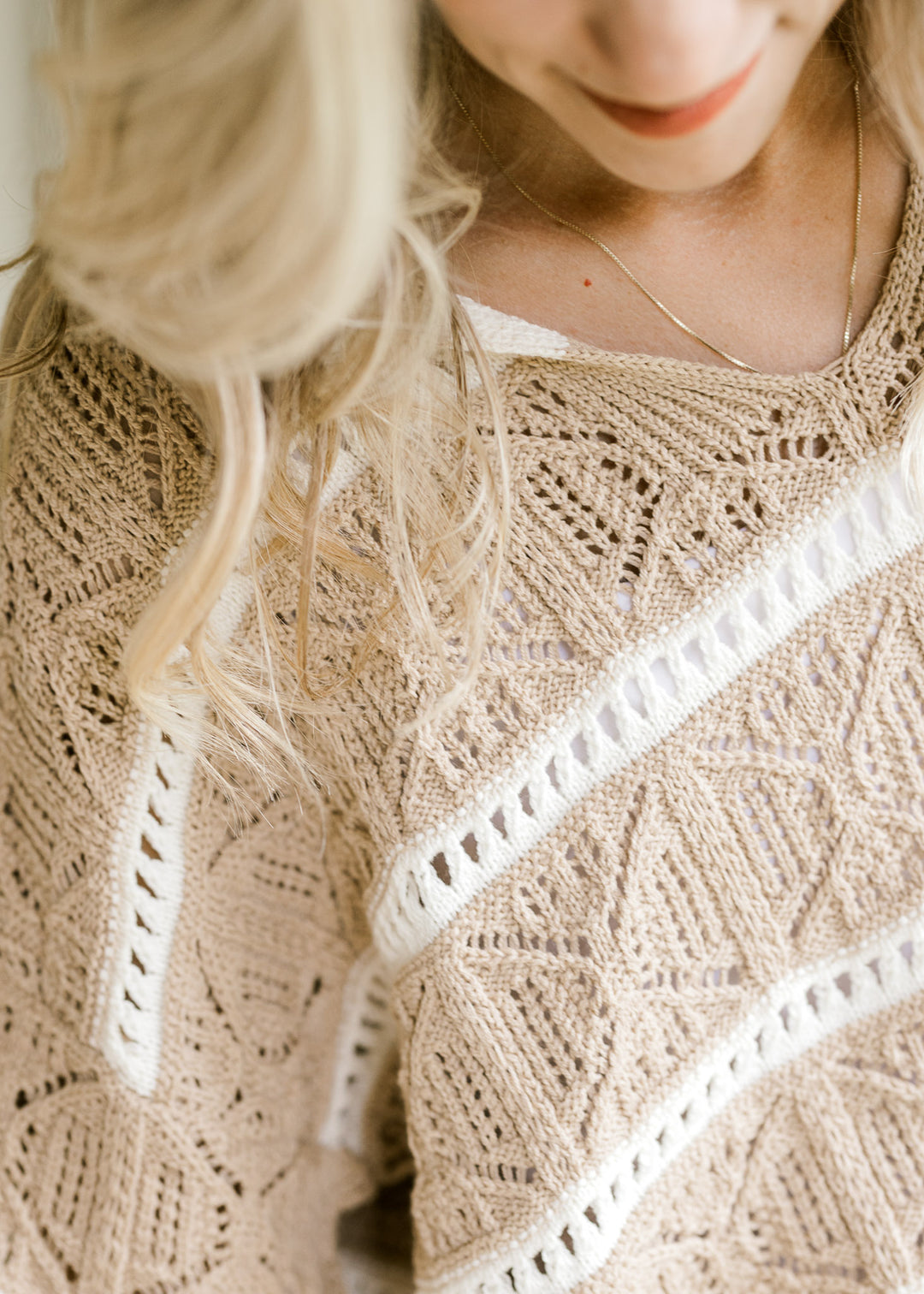 Cream Taupe Openwork Sweater