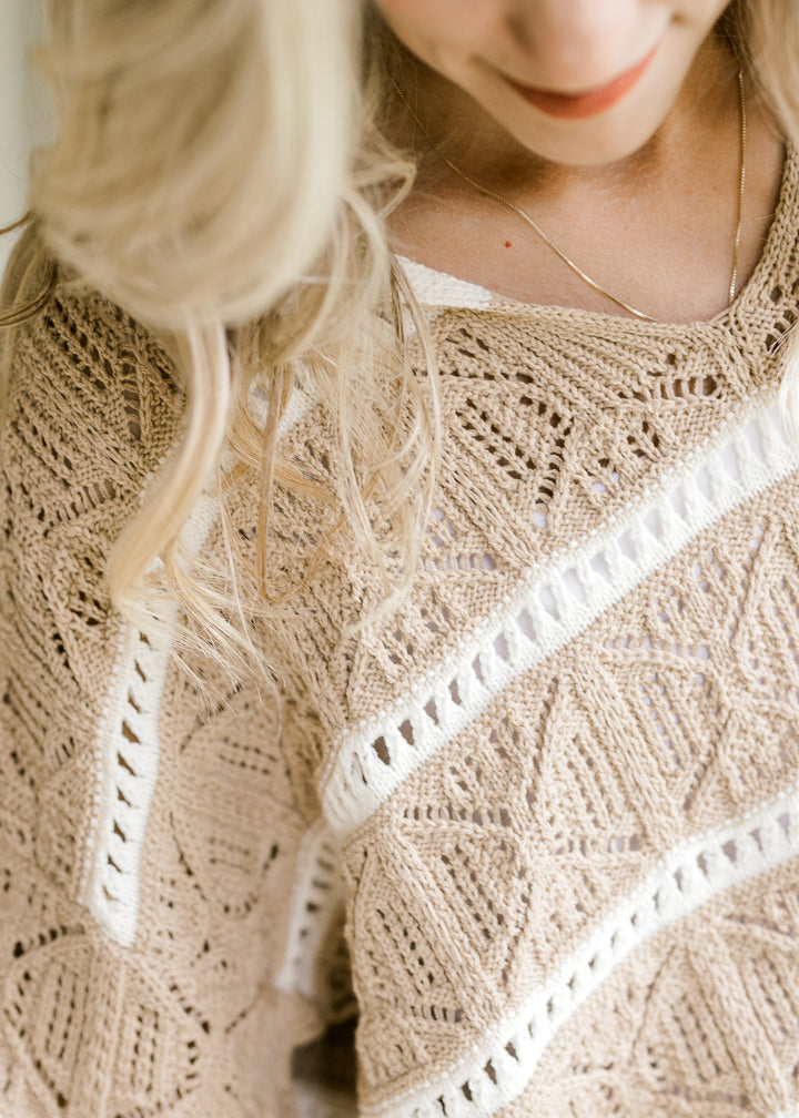 Cream Taupe Openwork Sweater