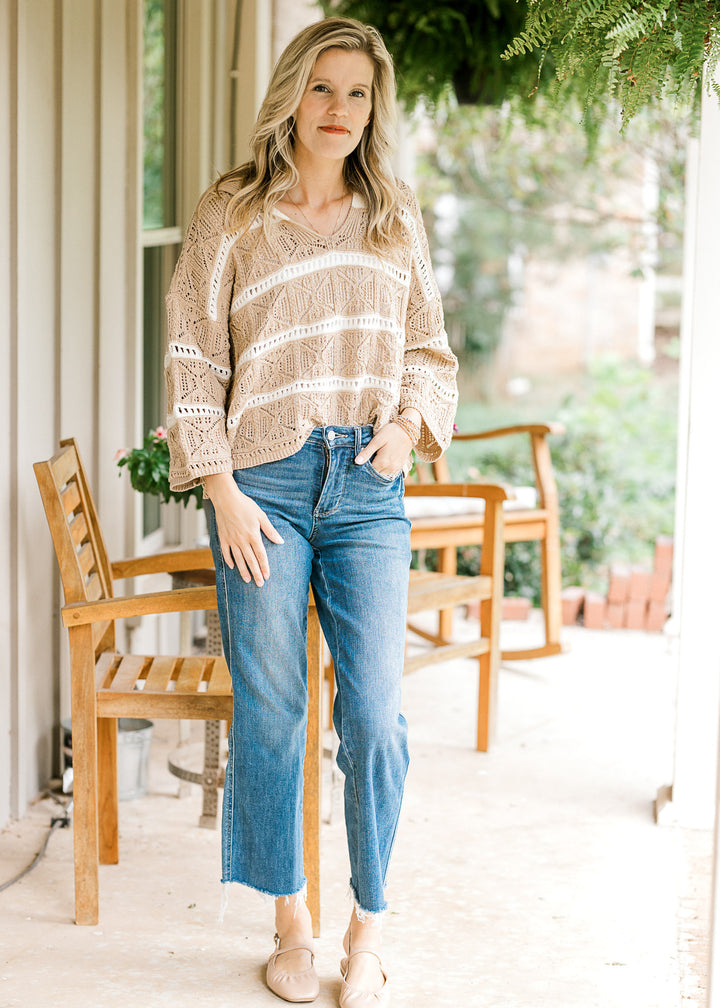 Cream Taupe Openwork Sweater