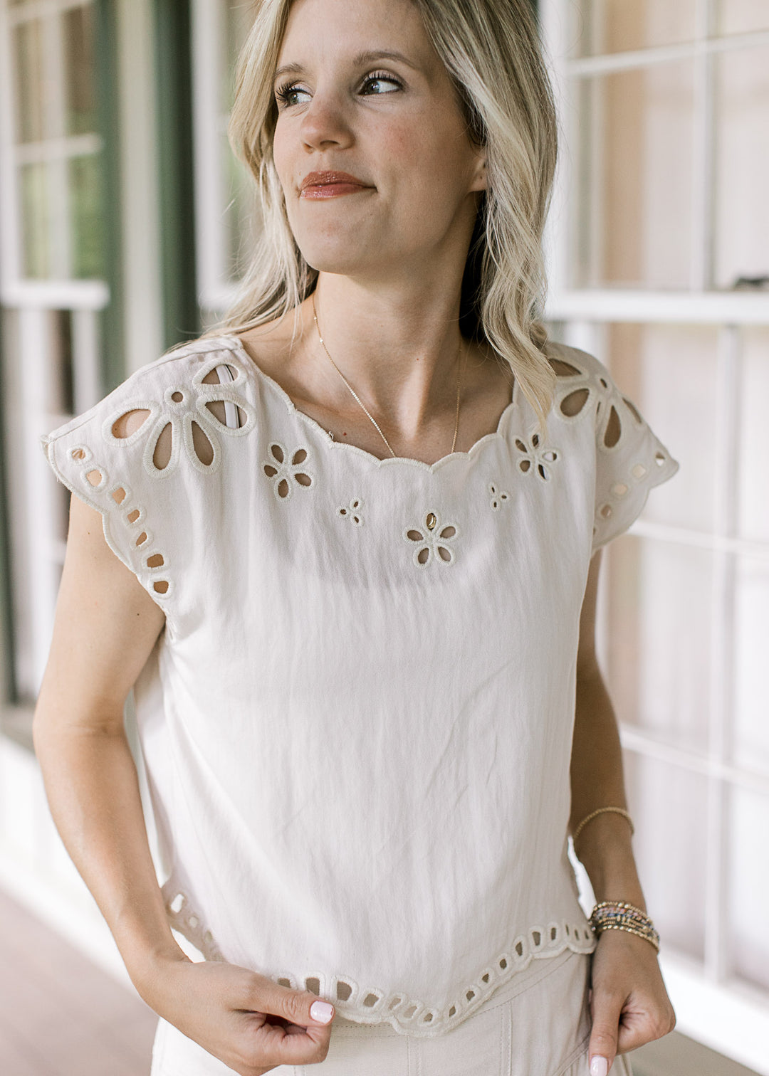 Cream Eyelet Top