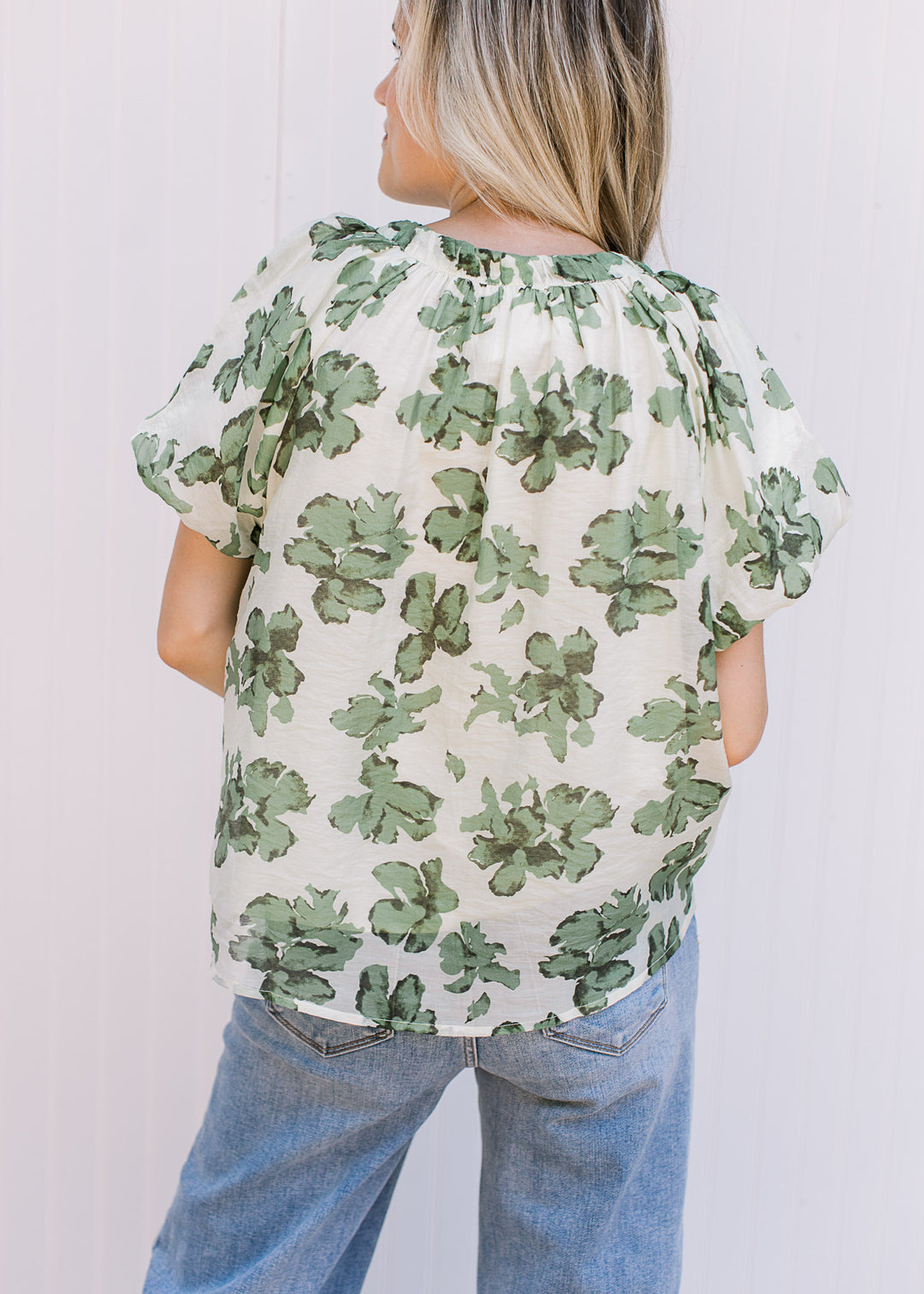 Cream Green Floral Top