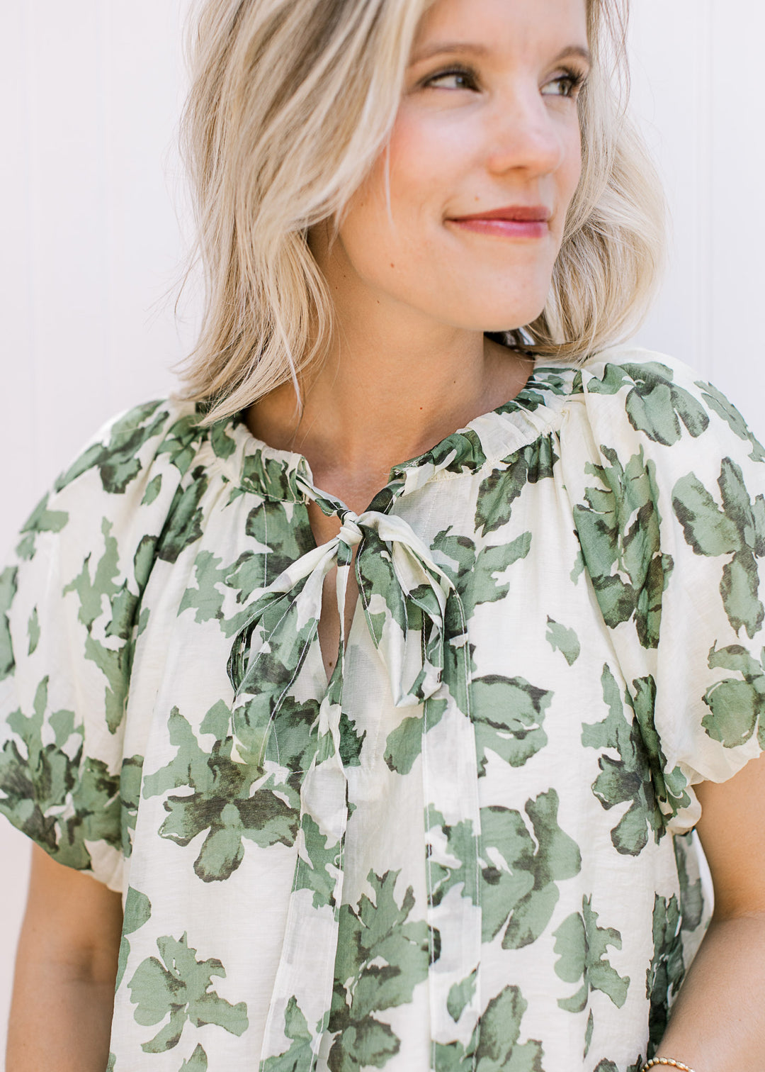 Cream Green Floral Top