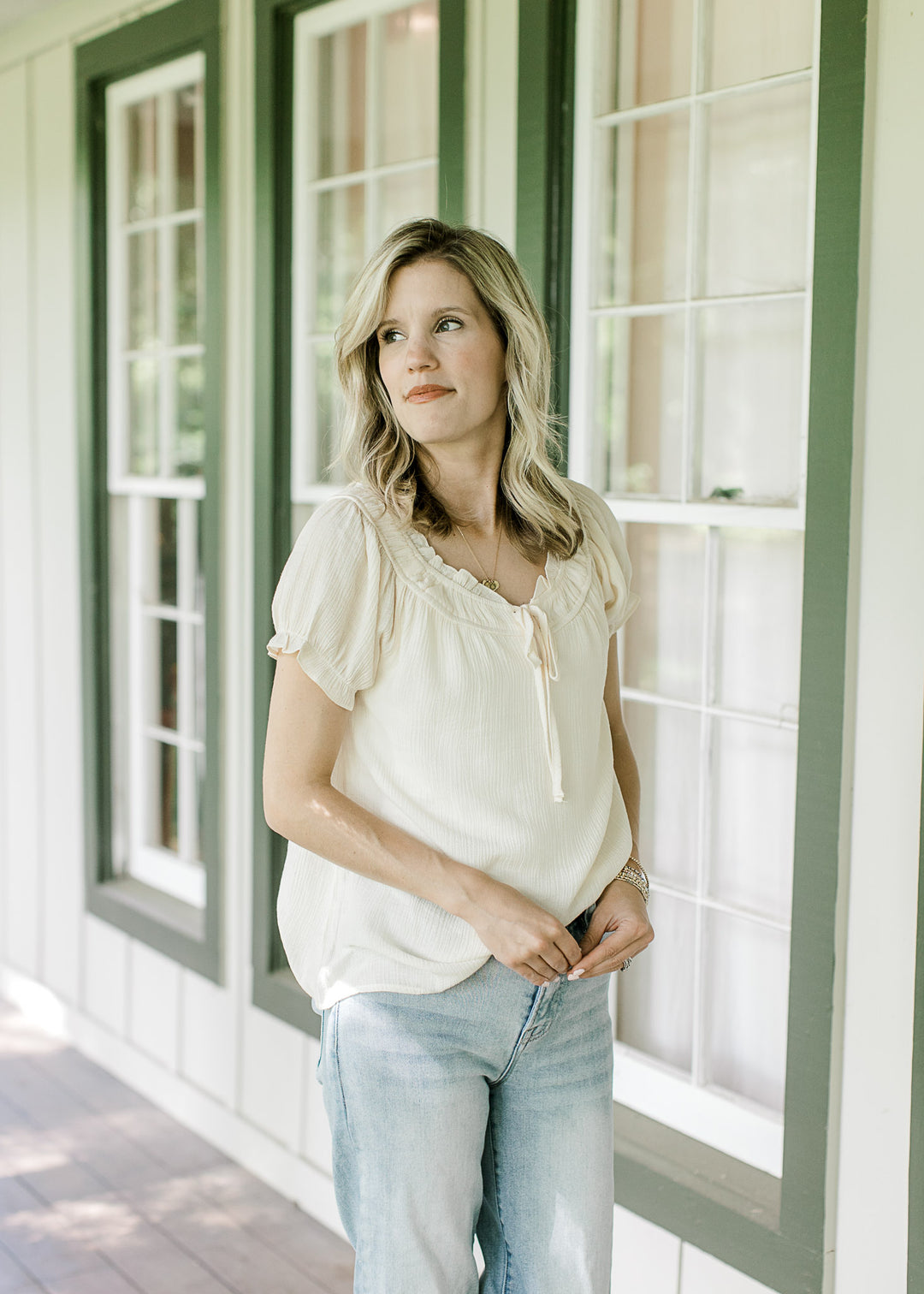 Cream Tie Detail Top