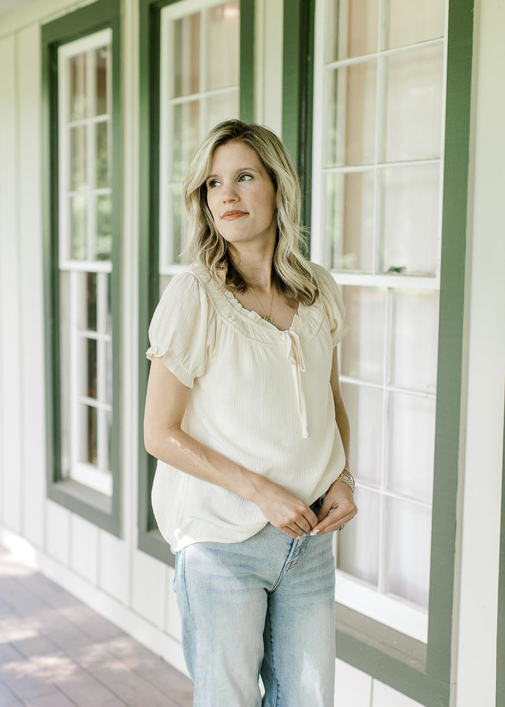 Cream Tie Detail Top