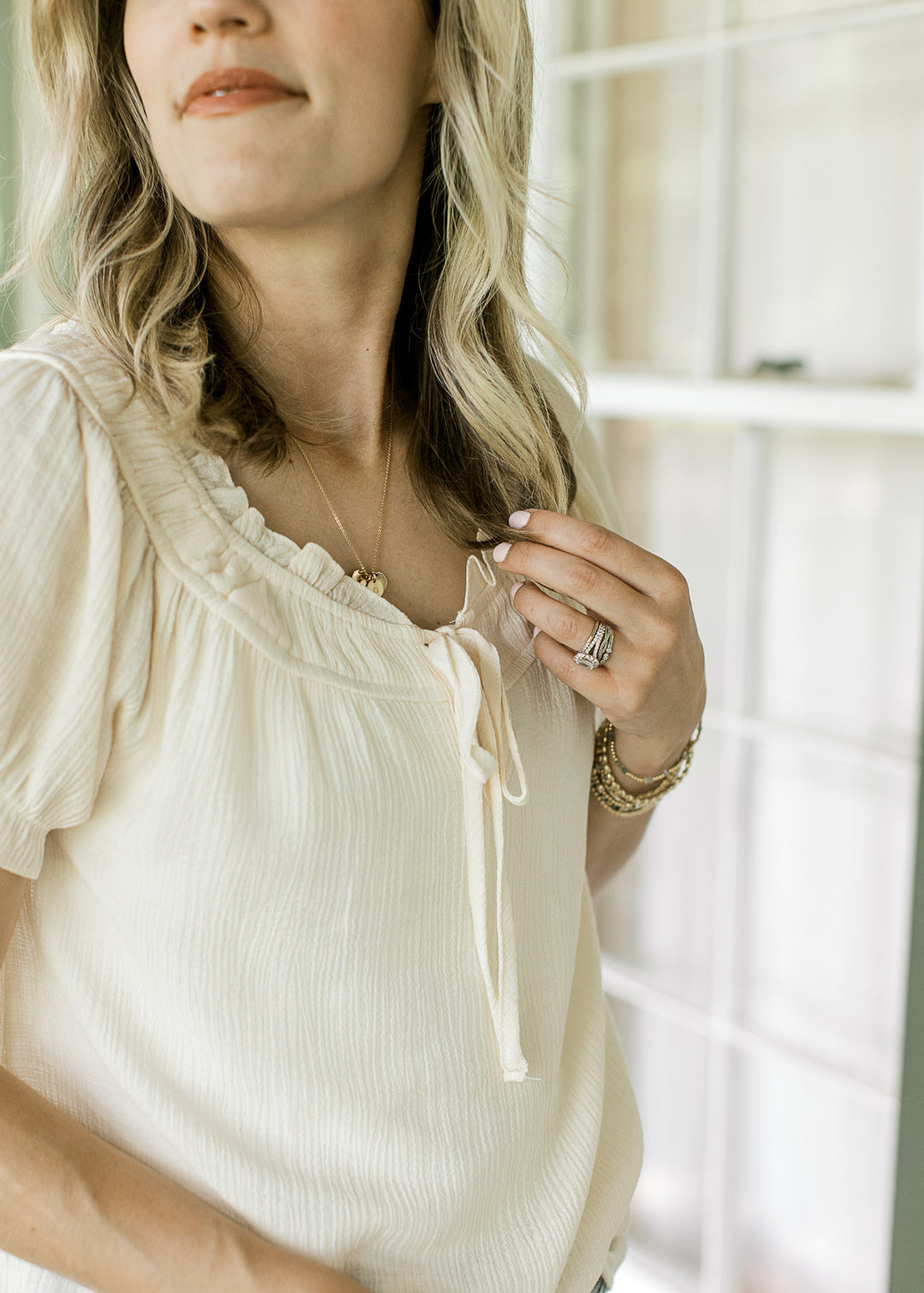 Cream Tie Detail Top