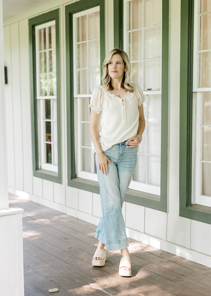 Cream Tie Detail Top