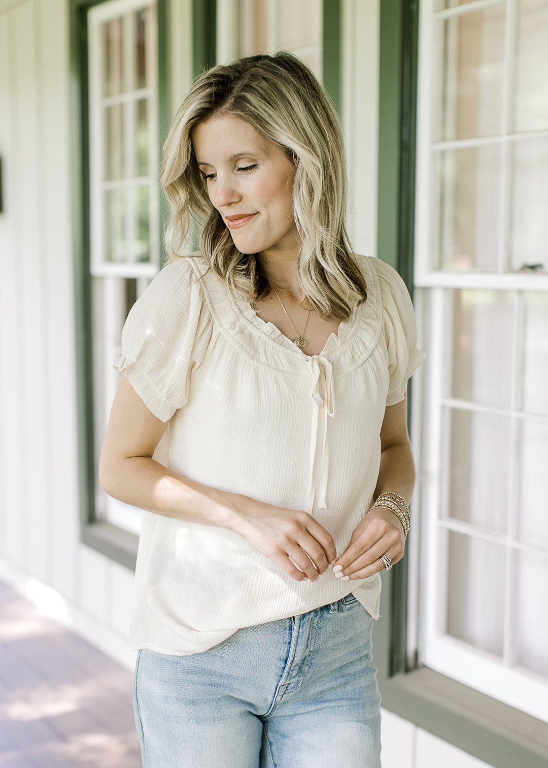 Cream Tie Detail Top