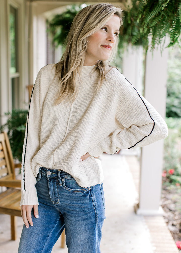 Creamy Contrast Seam Sweater