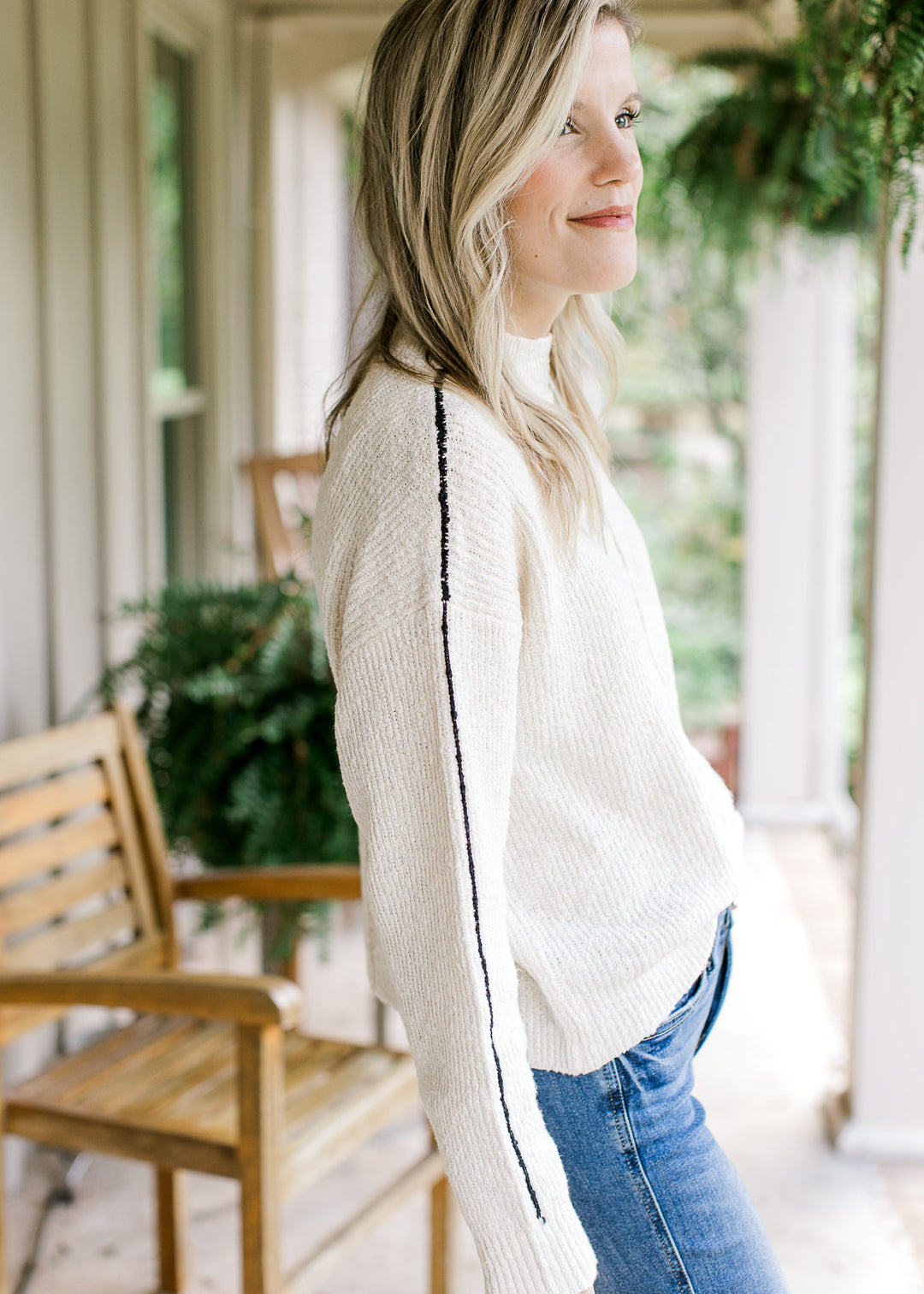 Creamy Contrast Seam Sweater