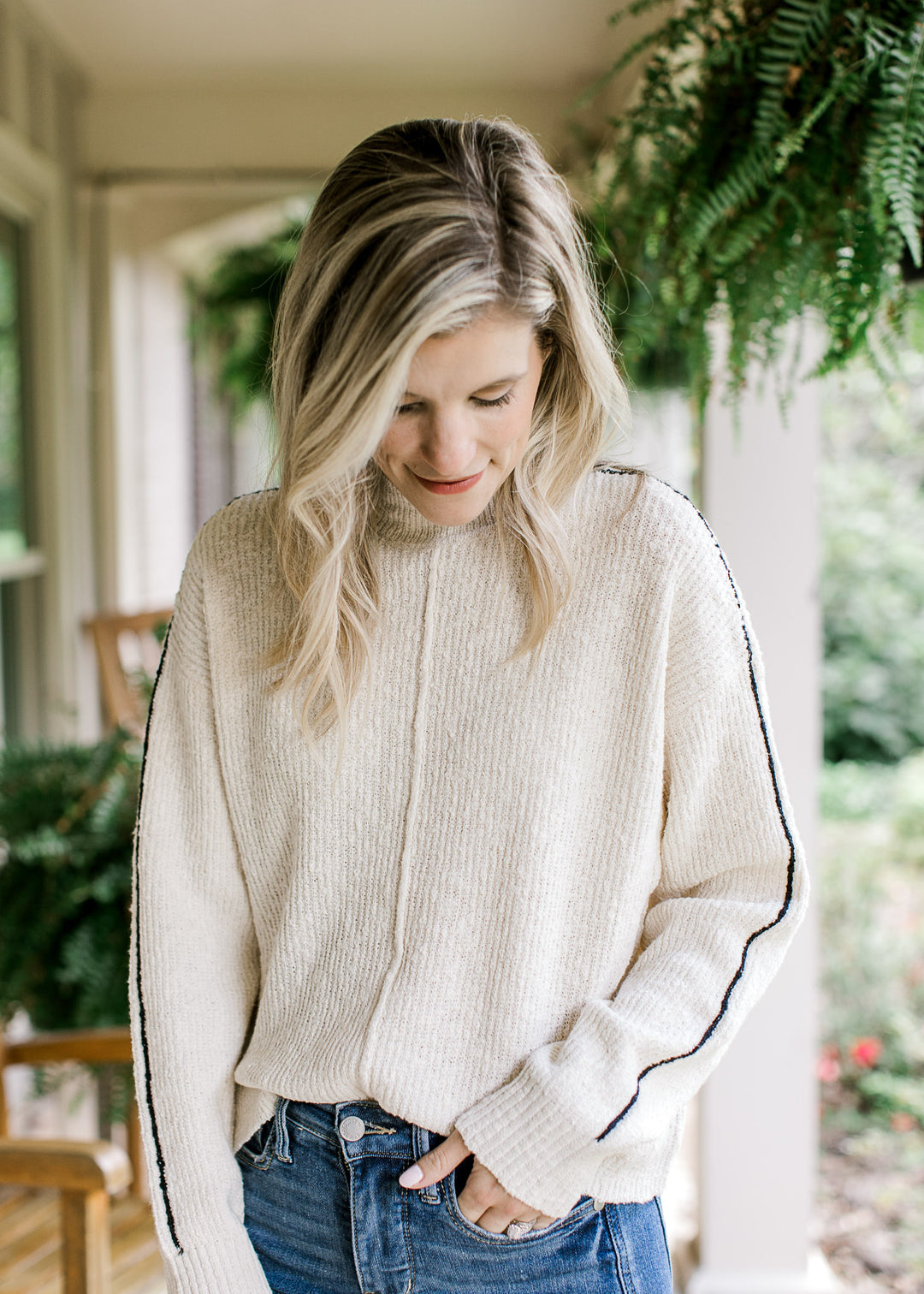 Creamy Contrast Seam Sweater