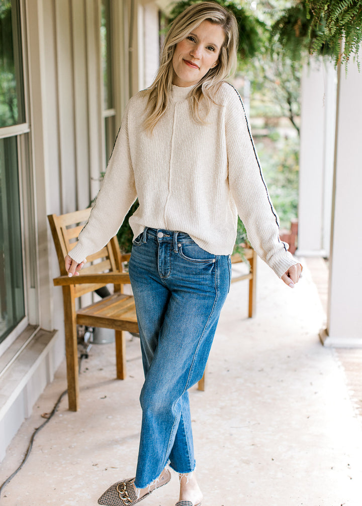 Creamy Contrast Seam Sweater