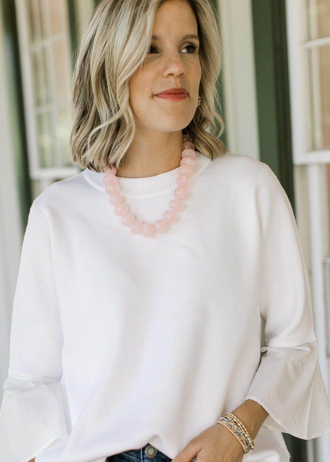 Creamy Sweater with Flare Sleeve