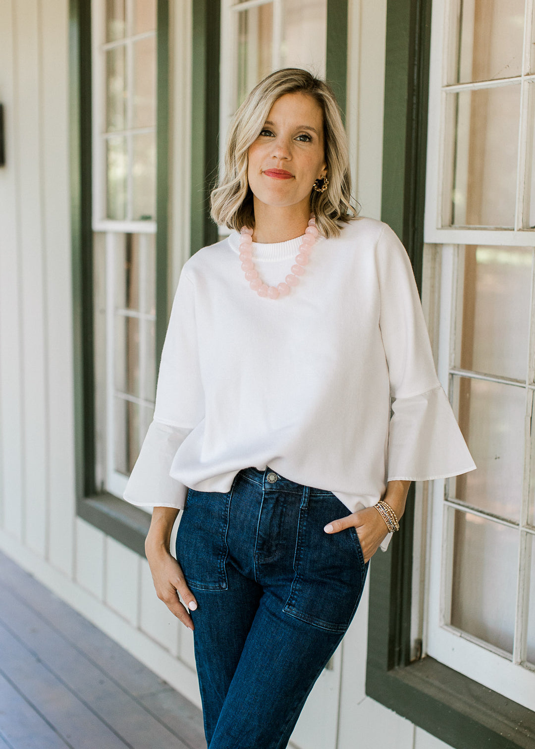 Creamy Sweater with Flare Sleeve
