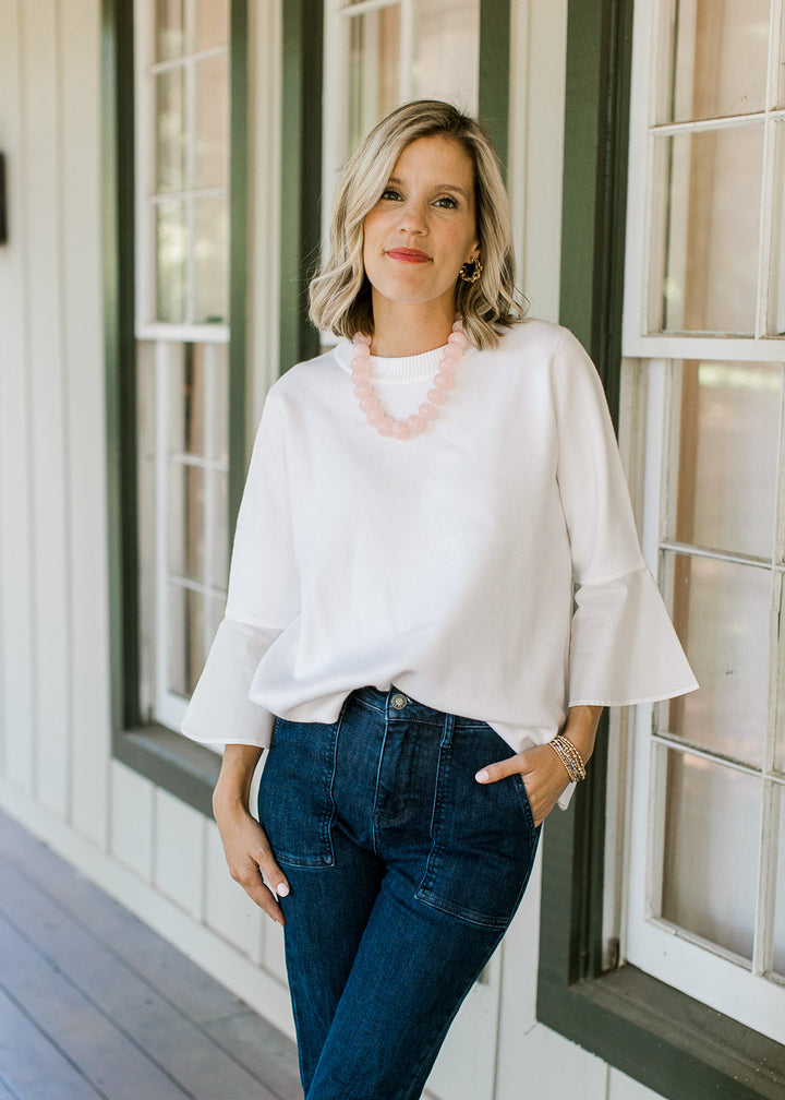 Creamy Sweater with Flare Sleeve