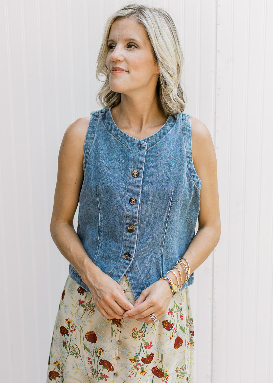 Denim Button Vest