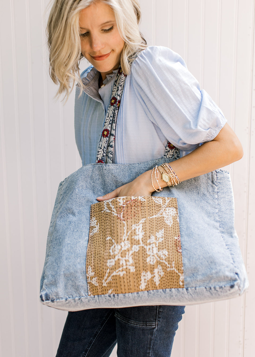 Denim Floral Bag