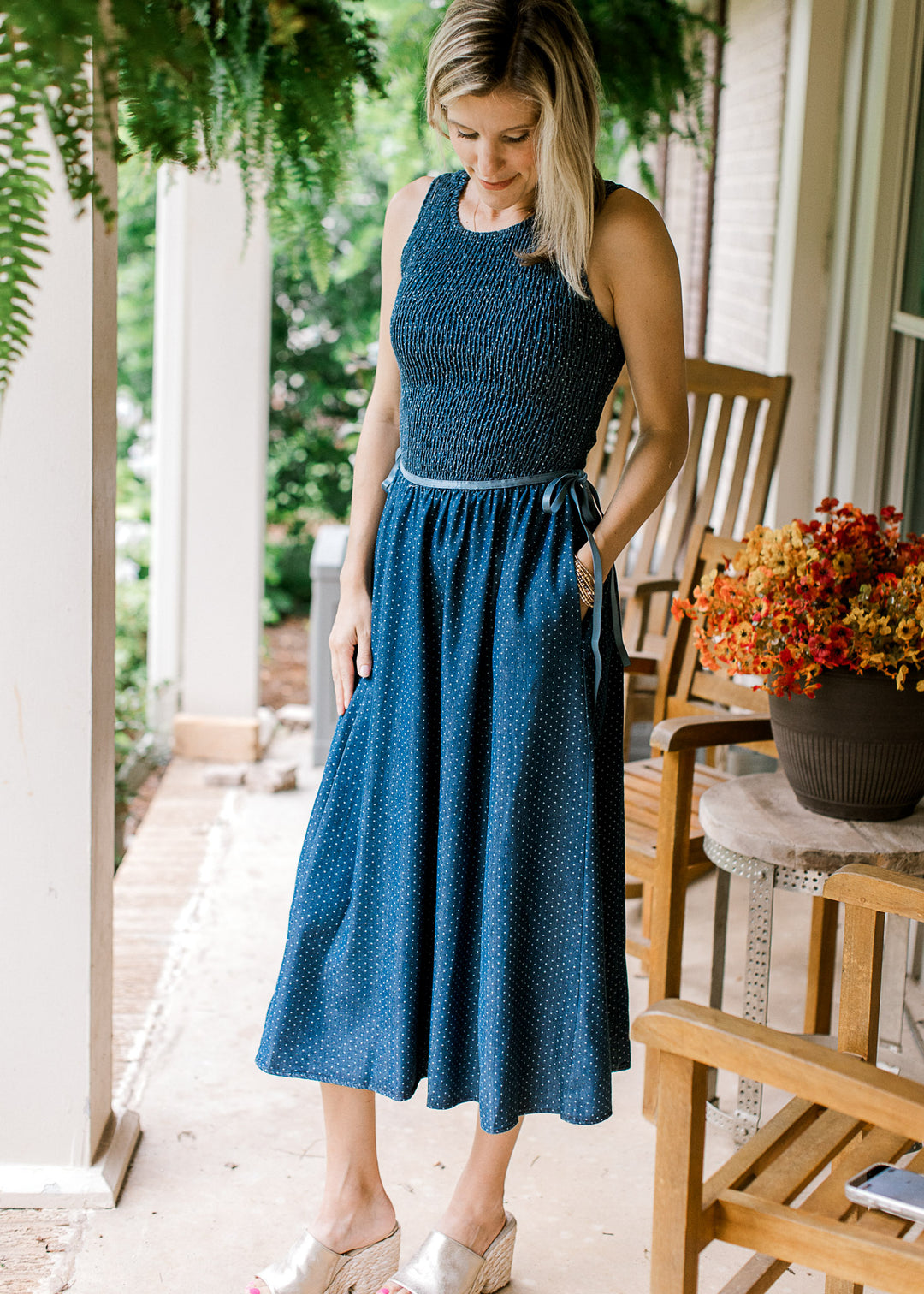Denim Polka Dot Dress