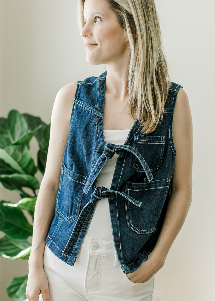 Denim Tie Vest in Inkwell