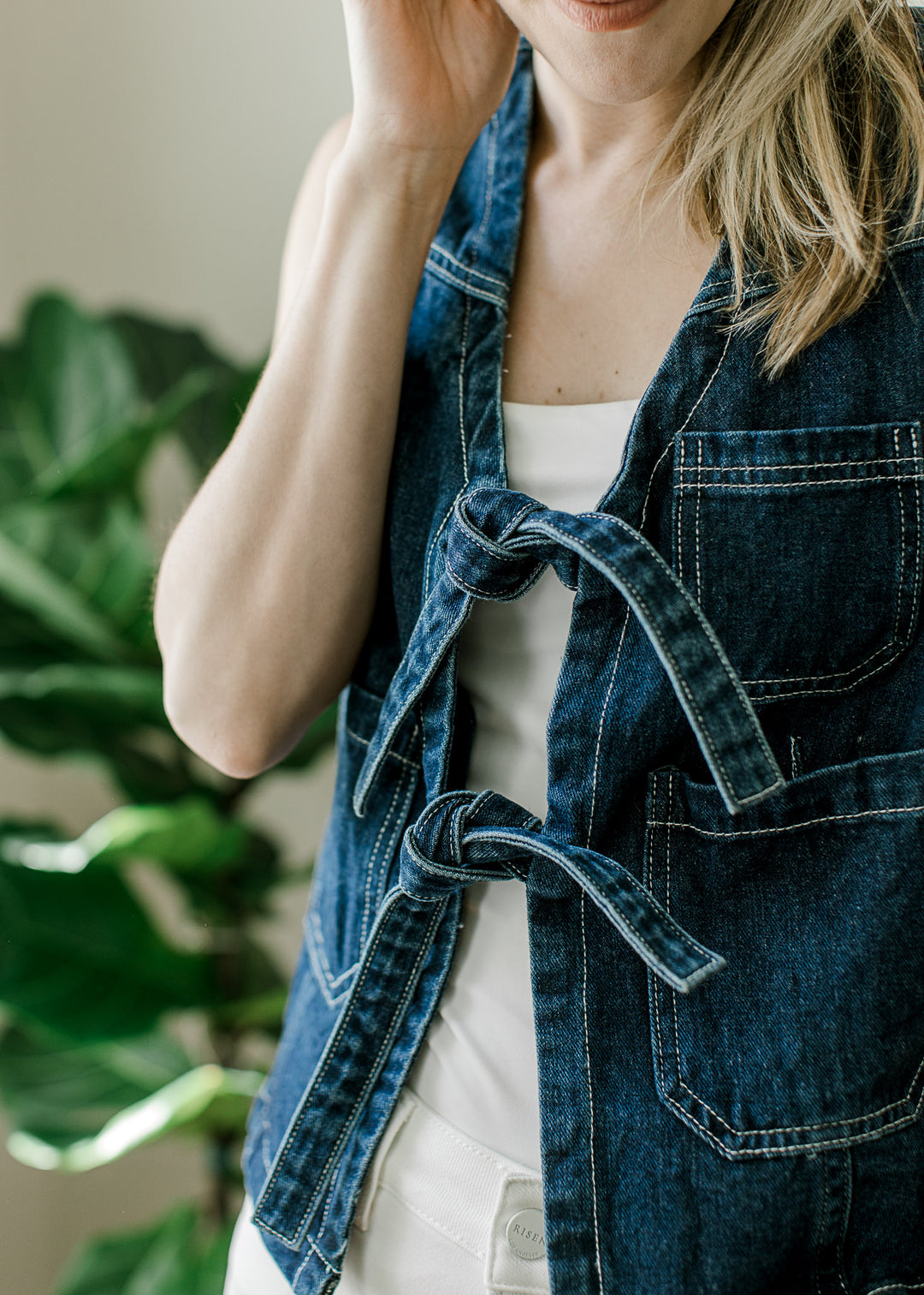 Denim Tie Vest in Inkwell