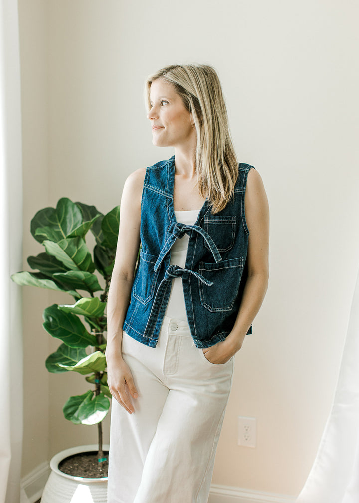 Denim Tie Vest in Inkwell