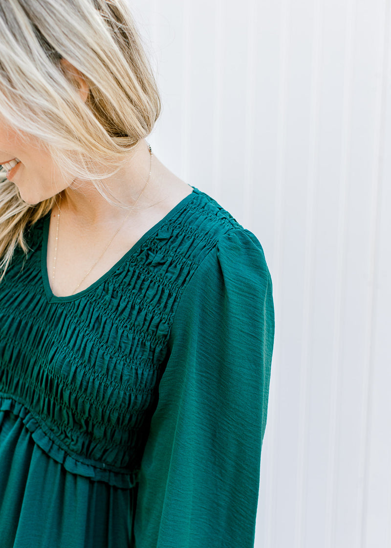 Emerald Green Smocked Dress