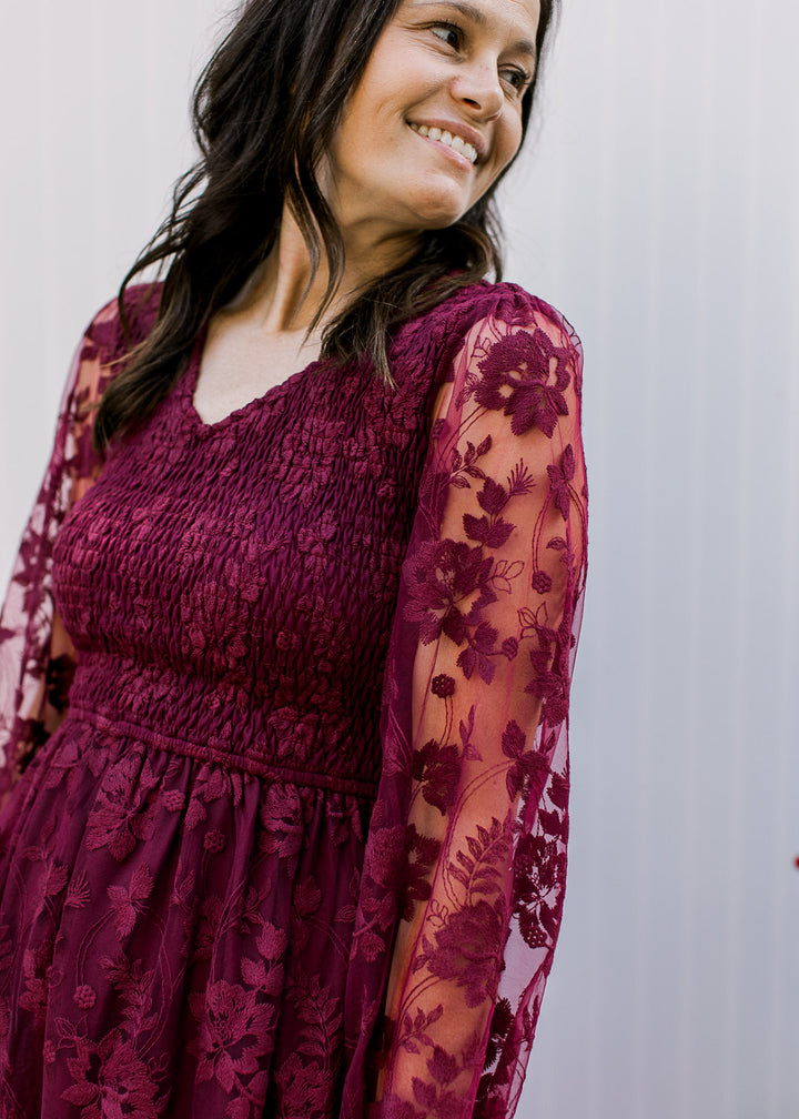 Flocked Burgundy Dress