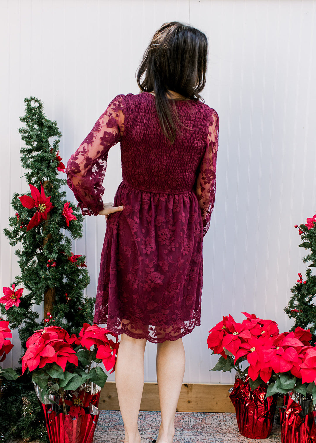 Flocked Burgundy Dress - Epiphany Boutique Medium Flocked Burgundy Dress - Epiphany Boutique Medium