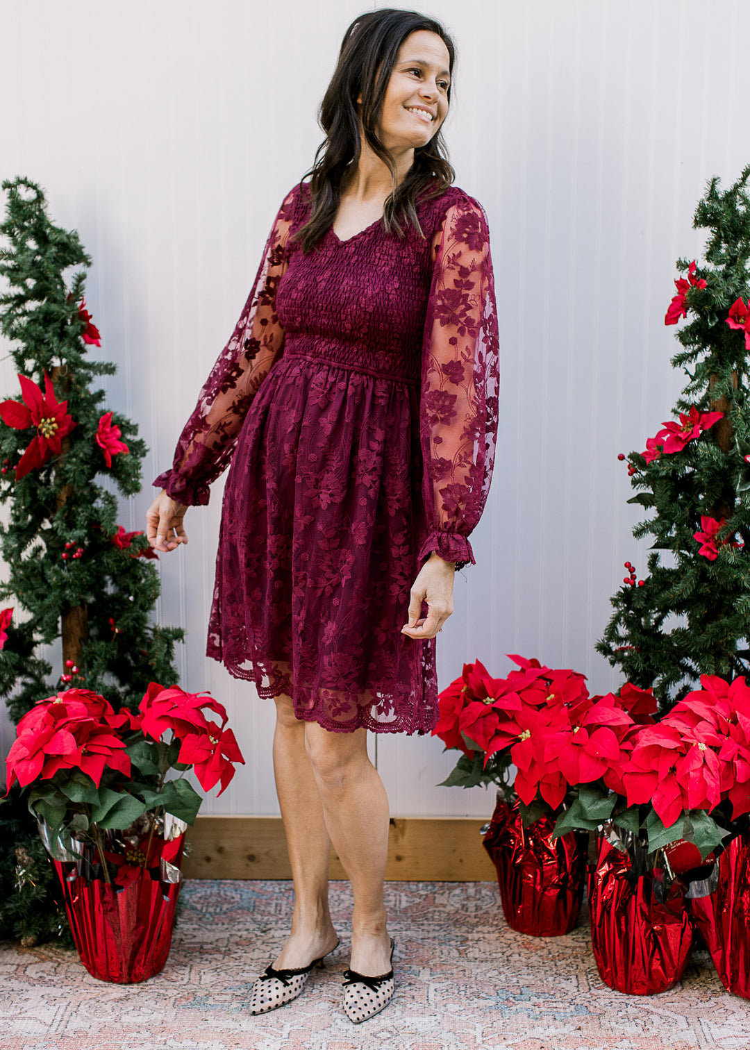 Flocked Burgundy Dress
