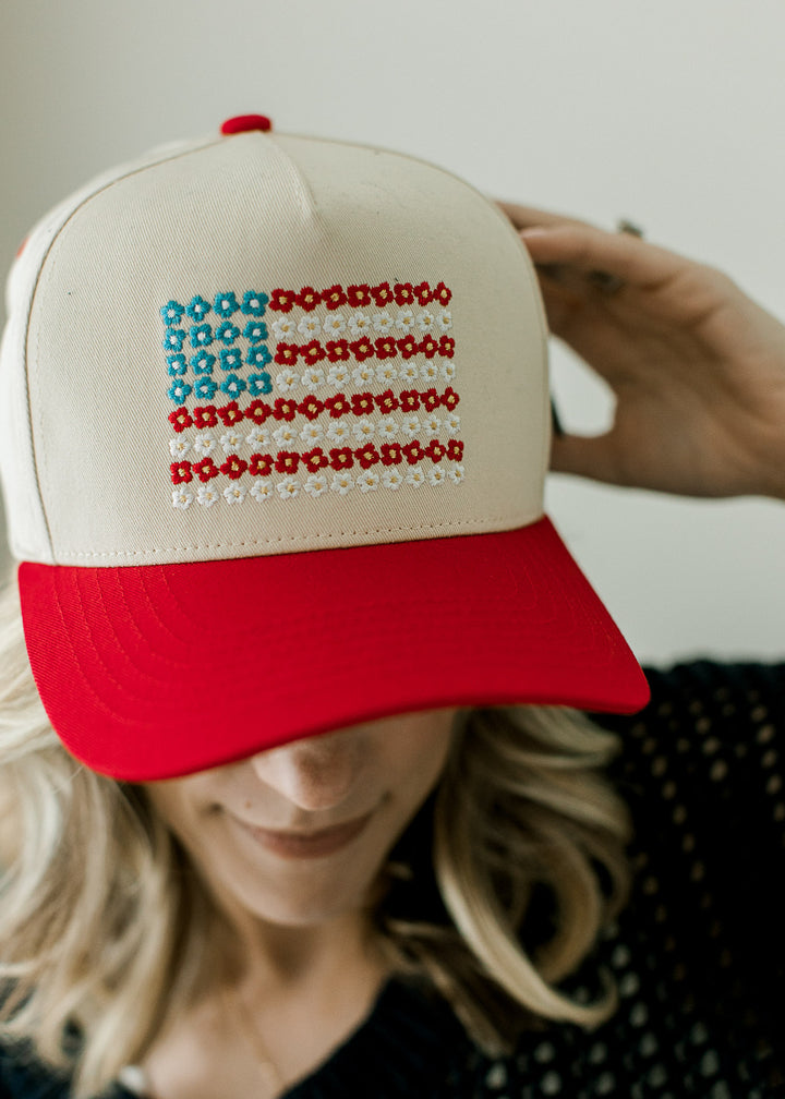 Flower American Flag Hat