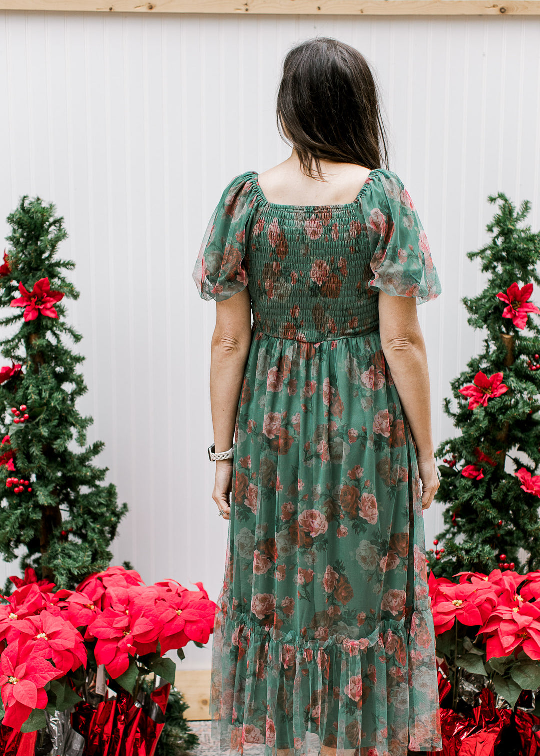 Green and Rose Layered Floral dress