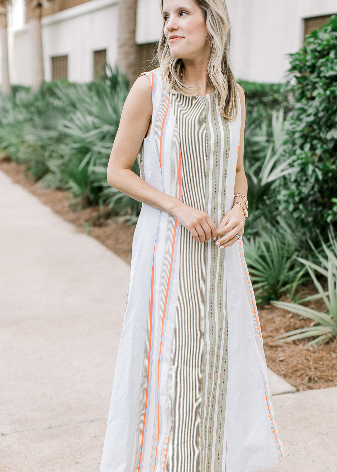sleeveless dress boho striped Green Striped Dress