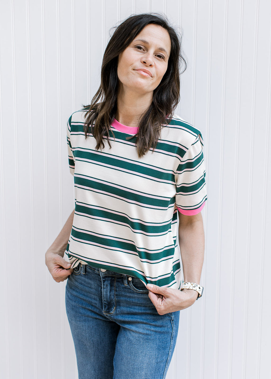 X Hunter and Pink Striped Top