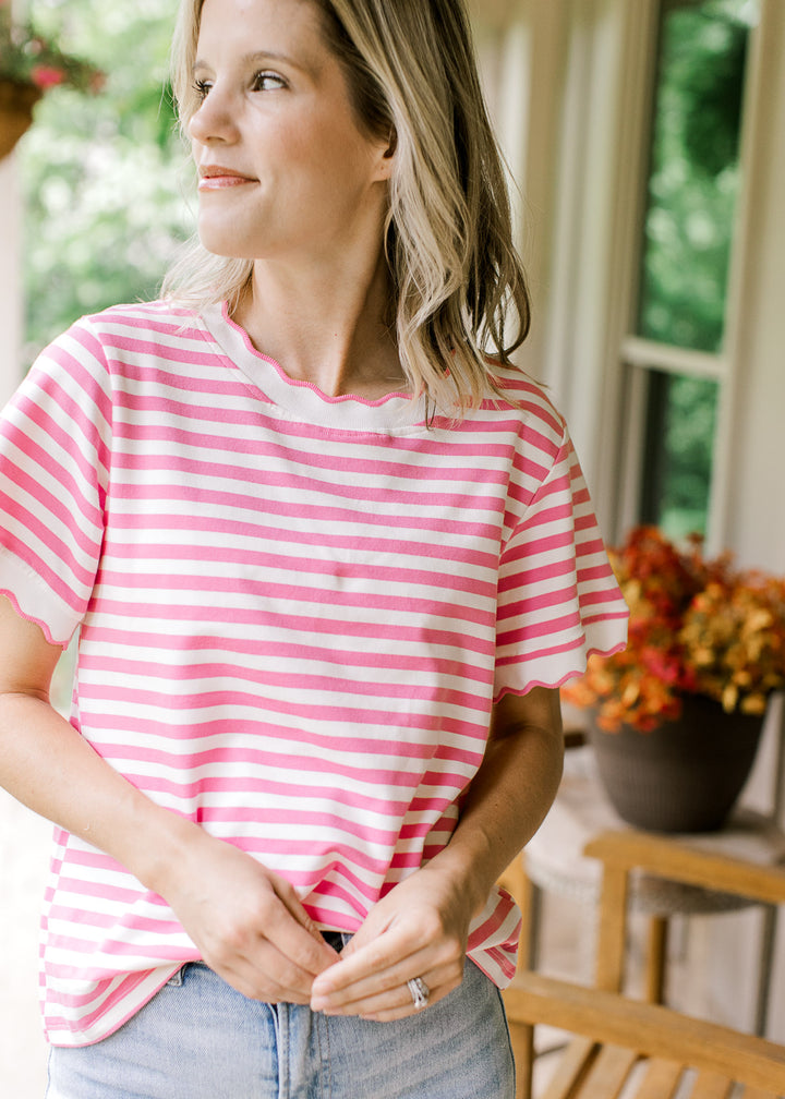 Ivory and Pink Striped Top