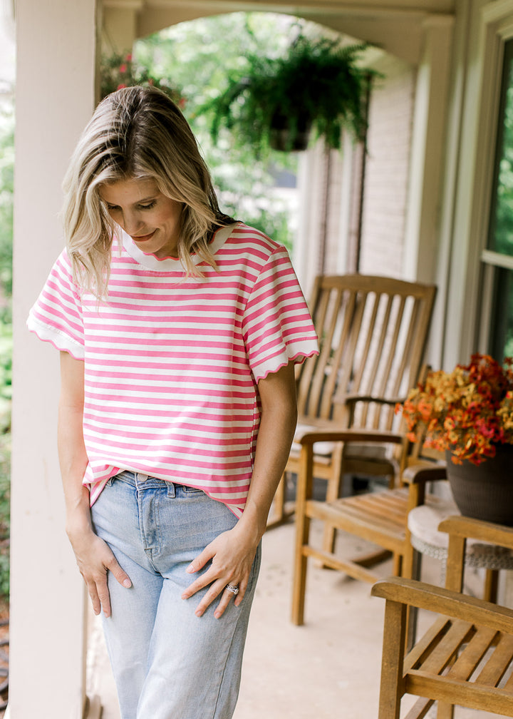 Ivory and Pink Striped Top